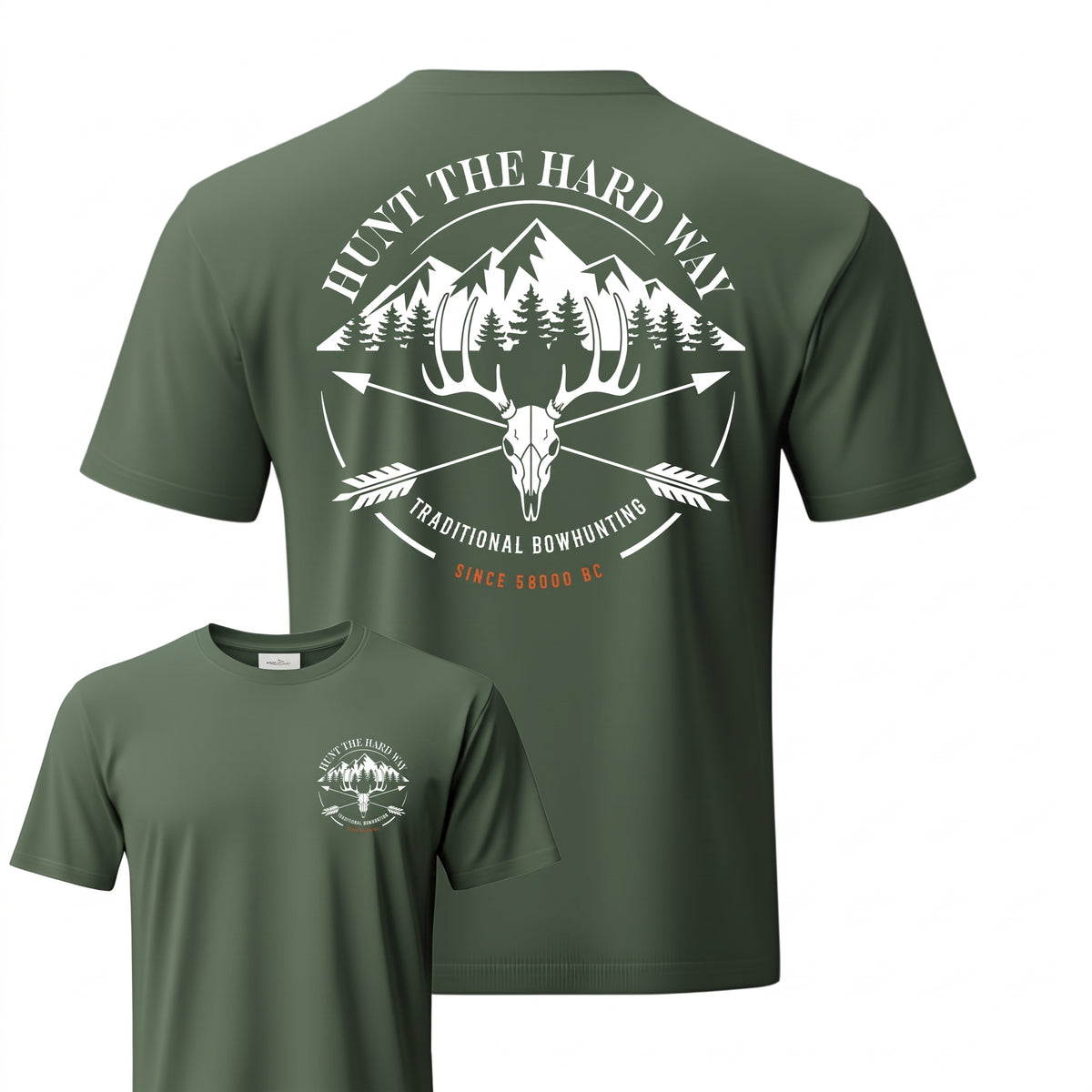 Euromount Whitetail T-shirt in Military Green, front and back view