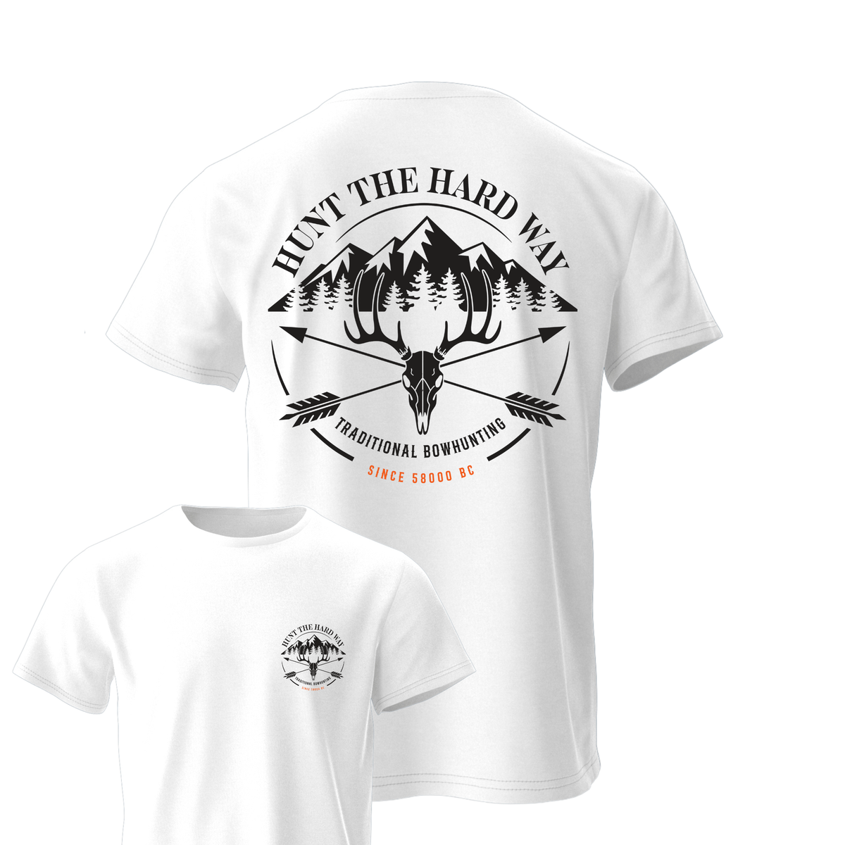 Euromount Whitetail T-shirt in white, front and back view