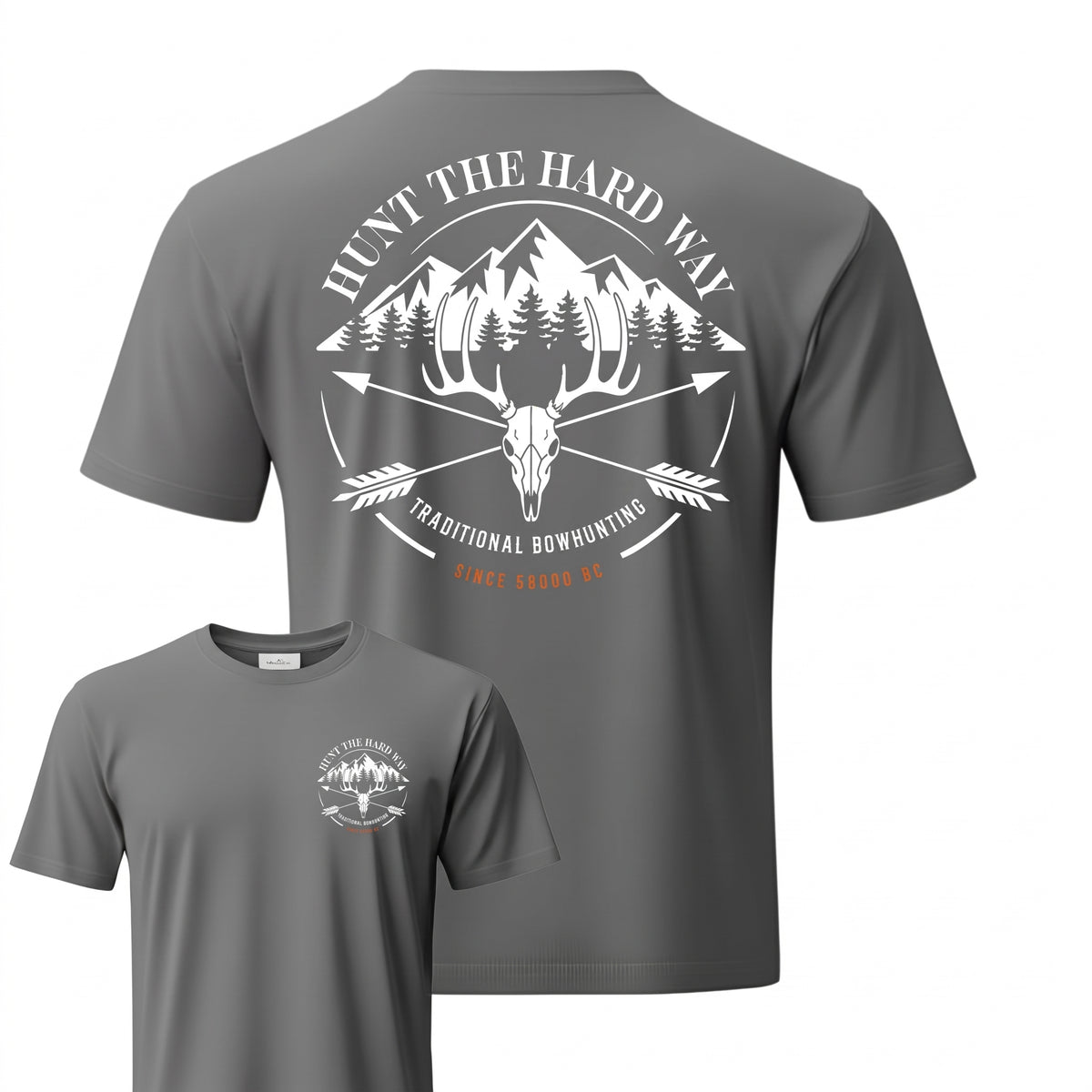 Euromount Whitetail T-shirt in gray, front and back view